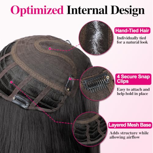 Hair Topper for Women 20" with Bangs, Black Brown for Thinning Hair