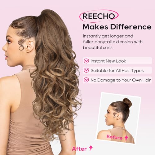 REECHO 24" Claw Clip Ponytail Extension - Curly Wavy Hair
