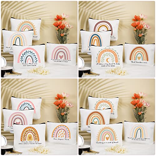 Coume 30 Pcs Teacher Appreciation Gifts Bulk for Women Inspirational Rainbow Canvas Makeup Bags Thank You Cosmetic Bags for Teacher Employee Coworker Gifts, 10 Styles(Elegant)