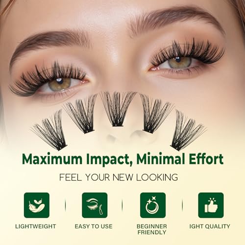 KEYYOU DIY Lash Extension Kit 300pcs 80D D Curl Soft Lash Clusters Easy to Apply with Lash Bond and Seal Applicator and Remover Eyelash Extension Kit at Home(RMkit-80D-D-9-18mix)