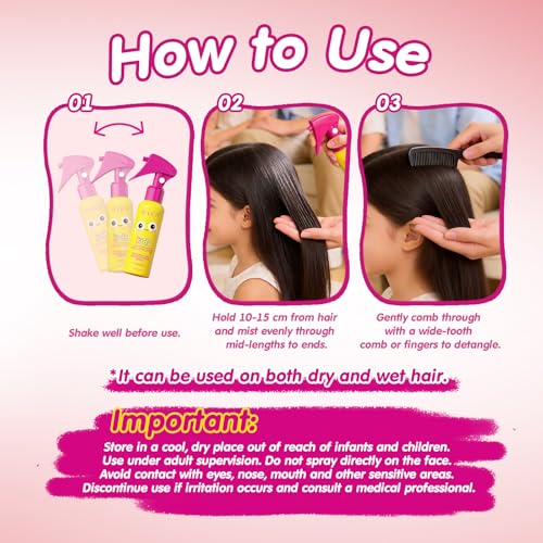 Gowwim Kids Hair Detangler Spray with Coconut Oil - Gentle Taming & Moisturizing, 3.38 Fl Oz