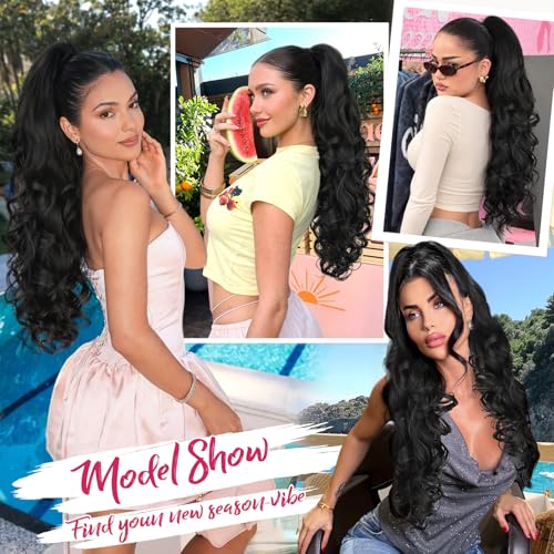 24 Inch Claw Clip Ponytail Extension Curly Wavy Black