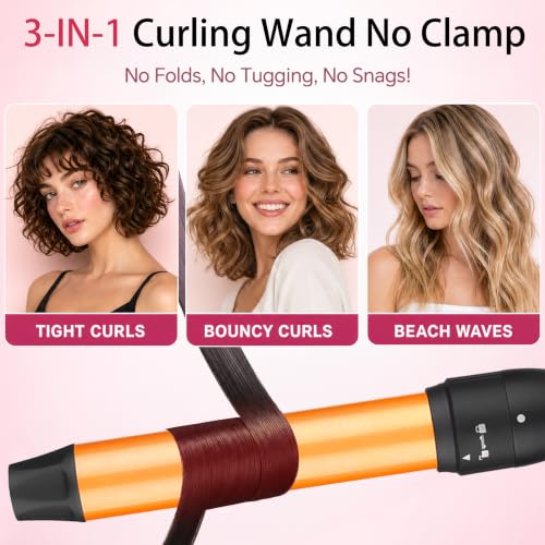UNOBEY 3-in-1 Ceramic Curling Iron Set with Adjustable Temp for All Hair Types
