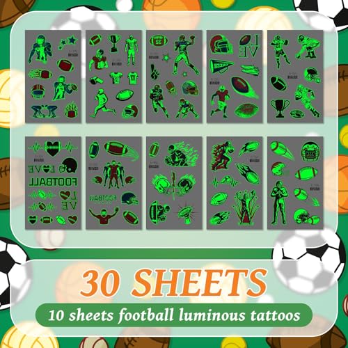 Glow in the Dark Sports Temporary Tattoos for Kids