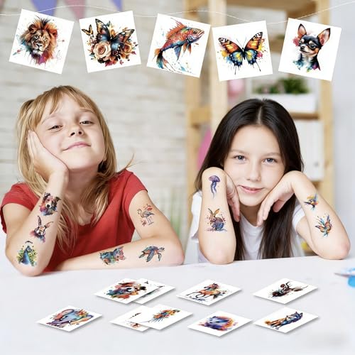 102 Watercolor Animal Temporary Tattoos – Individually Wrapped
