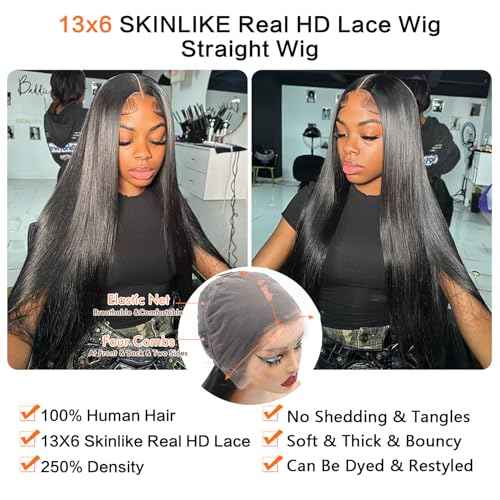 CHEETAHBEAUTY Straight 250% Density Ultra-fitted 13x6 SKINLIKE Real HD Lace Front Human Hair Wigs for Women 0.10mm Ultra-thin HD Lace Frontal Wigs Pre-Plucked Hairline Bleached Small Knots(18inch)