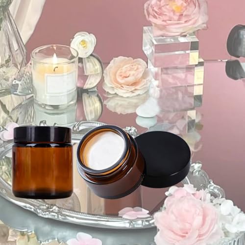 BEGIKET Amber Glass Jars with Black Lids - 2oz Cosmetic Containers, 4 Pack, Sunproof, Leakproof, Reusable