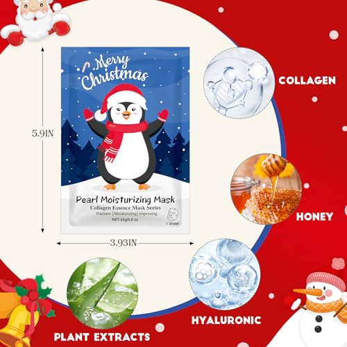 48 Pack Christmas Facial Masks for Stocking Stuffers, Bulk Moisturizing Facial Masks Set for Women Skin Care, Sheet Face Masks Skincare, Cute Christmas Gifts for Women