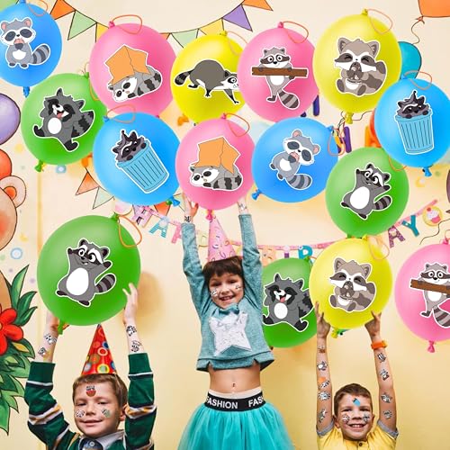 72-Piece Raccoon Party Favors Set - Balloons & Tattoos