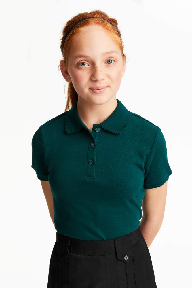 French Toast Girls' Picot Collar S/S Polo - Green, 6/6x