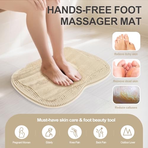 Foot Scrubber Mat Large Feet Scrubber Dead Skin for Shower Floor Wall Bathtub & Pumice Stone 2 Pack- Foot Spa Callus Remover Exfoliating Toes Deap Clean Brush Message Relax Suction Cups, Cream White