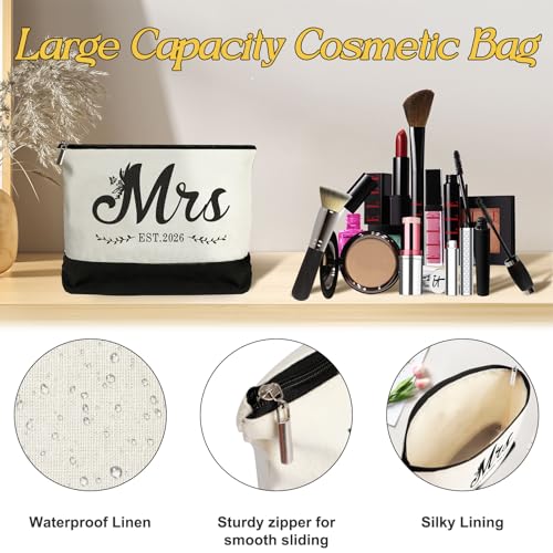 Mrs 2026 Bride Canvas Tote Bag with Makeup Bag, Wedding Gifts for Bridal Shower Bachelorette Party Engagement Honeymoon, Miss to Mrs, Bride to Be Gifts
