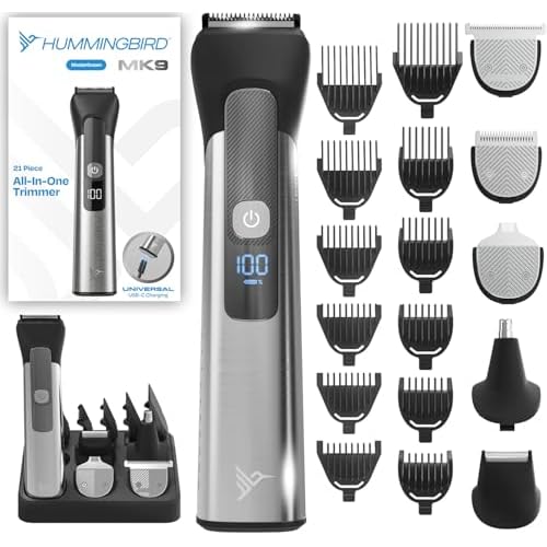 HUMMINGBIRD MK9 MasterGroom All-in-One Trimmer ? 21-Piece Men's Grooming Kit for Beard, Head, Hair, Body, and Face, Waterproof, Stainless Steel, USB C Rechargeable, LED Display