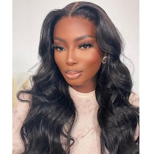 X-TRESS Hair Black wig for Women, Middle Part Front Lace Hairline Wig Pre-Plucked Heat Resistant Synthetic Wig for Daily 28 Inch-1B