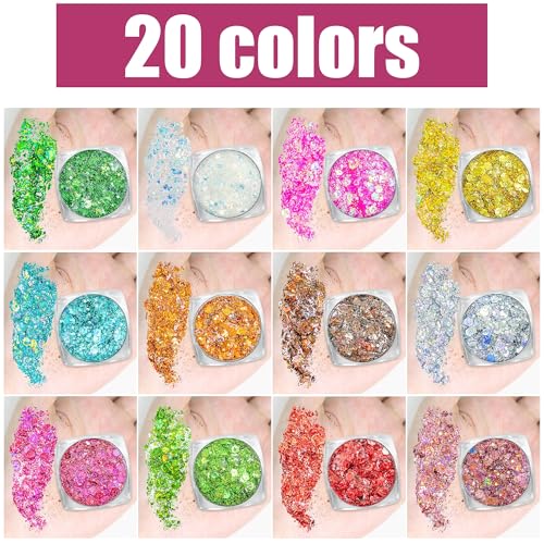 Estanoite Body & Face Glitter Gel - 20 Vibrant Colors, Long-Lasting, No Glue Needed