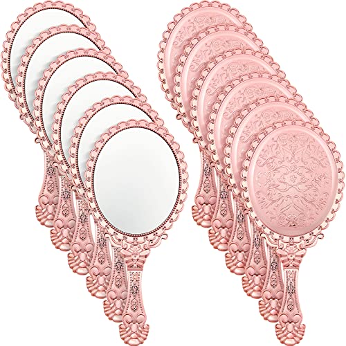 Qunclay 12 Pcs Vintage Rose Gold Handheld Mirrors with Handle