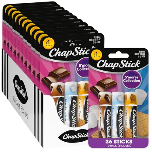 ChapStick Lip Moisturizer, S¡¯Mores Collection 3-Packs (12 Sets/36 Tubes) ? Bulk Lip Balm, Cozy & Sweet, 0.15 Oz Ea