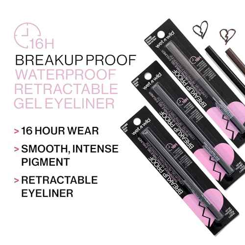wet n wild Mega Last Breakup Proof Waterproof Retractable Gel Eyeliner - Ultra Pigmented 16-Hour Long Wear, Smudge Proof Satin Finish Formula, Cruelty-Free & Vegan - Brick Brown