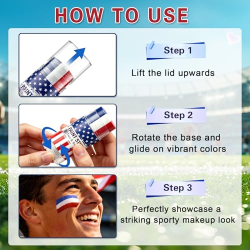Red White Blue Face Paint Sticks - Waterproof 4th of July Makeup