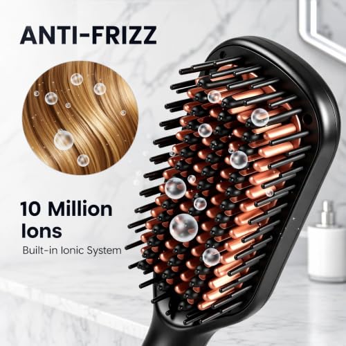 OHUP 2-in-1 Ionic Hair Straightener Brush & Hot Comb - Fast Heating, Adjustable Temperature, Tangle-Free Design
