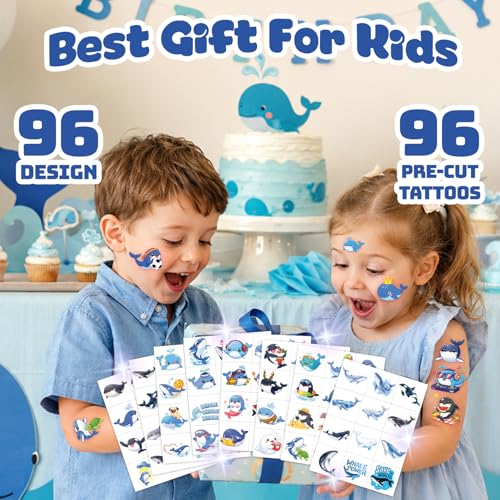 96 Cute Whale Temporary Tattoos for Kids - Ocean Party Favors