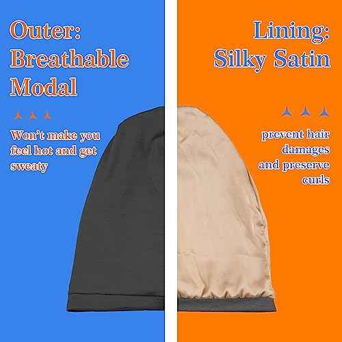 Silk Satin Bonnet Hair Wrap for Sleeping, 2 Pcs Adjustable Silk Bonnets for Women Men Sleep Cap Silk Lined Slouchy with Adjustable Strap Curly Hair Head Scarf Night Caps