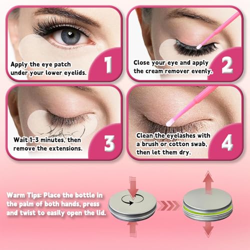 HAIOLORPRO Pink Lash Extension Remover Kit - Gentle 30g Gel, Eyelash Glue Remover, Includes Micro-Swabs & Eye Patches for Salon & Home