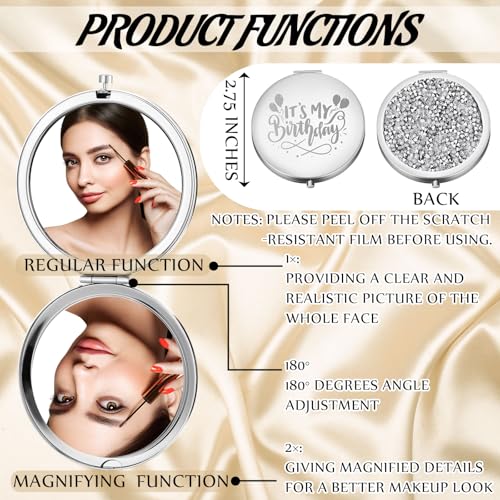 6 Pcs Birthday Squad Party Favor Magnifying Compact Mirrors Birthday Squad Travel Small Mirror for Purse Makeup Pocket Mirror for Women 20th 30th 40th 50th 60th Party Favor(Silver)