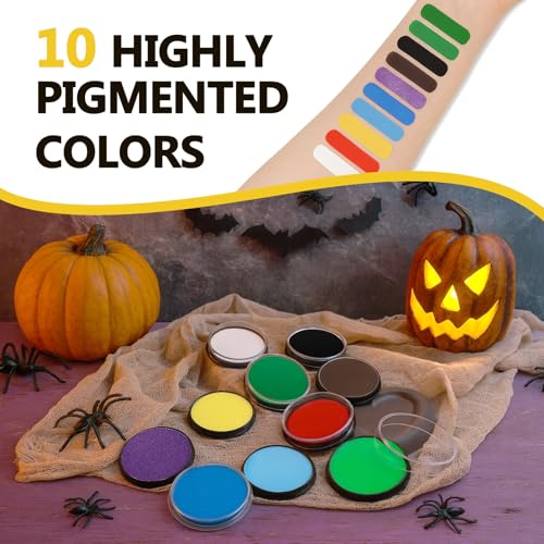 Black & White Face Body Paint Kit for Kids & Adults, Non-Toxic Water-Based Professional Face Painting Palette with Brushes for Halloween Clown Goth Vampire SFX Makeup, Art Stage Cosplay Parties