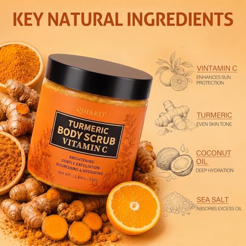 RIHAKO Turmeric Body Scrub, Exfoliating Scrub with Vitamin C, Deep