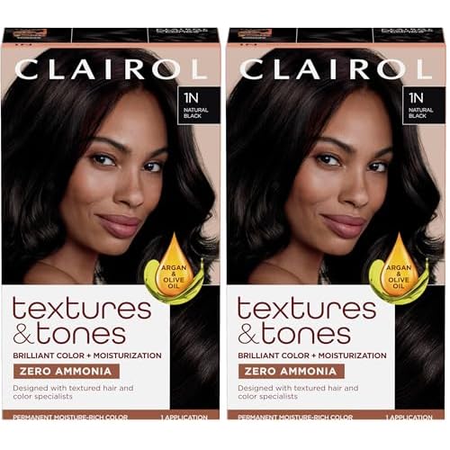 Clairol Textures & Tones Permanent Hair Dye, 1N Natural Black Hair Color, Pack of 2