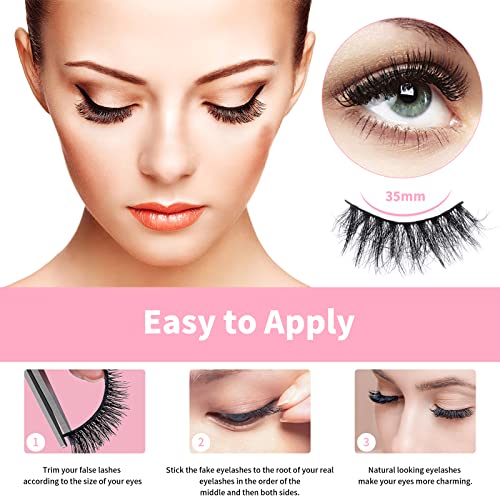 Lashes Eyelashes 8D Fluffy False Eyelashes Wispy Faux Mink Lashes Light Weight Fake Eyelashes Cat Eye Lashes 7 Pairs Pack, Black