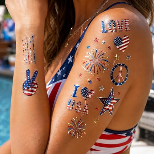 4th of July Temporary Tattoos - 70+ Patriotic Designs, 4 Sheets