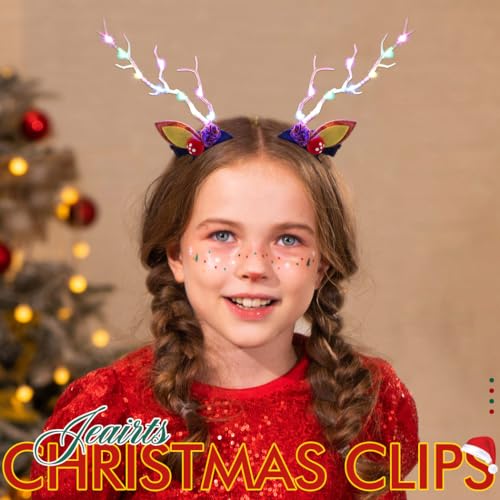 Jeairts LED Christmas Hair Clips Reindeer Antlers Hair Pins Branches Floal Colorful Xmas Headpiece Hair Dress Festival Elk Hair Accessories for Women and Girls