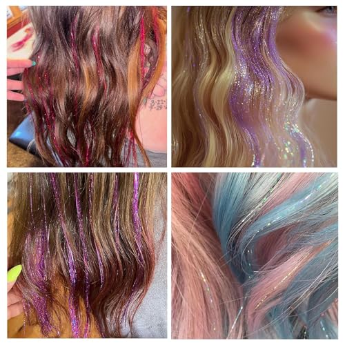 Glitter Hair Tinsel Extensions 1800 Strands 48 Inch Purple