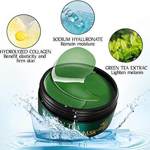 Collagen Eye Masks with Green Tea, 60 Under Eye Patches for Dark Circles & Puffiness