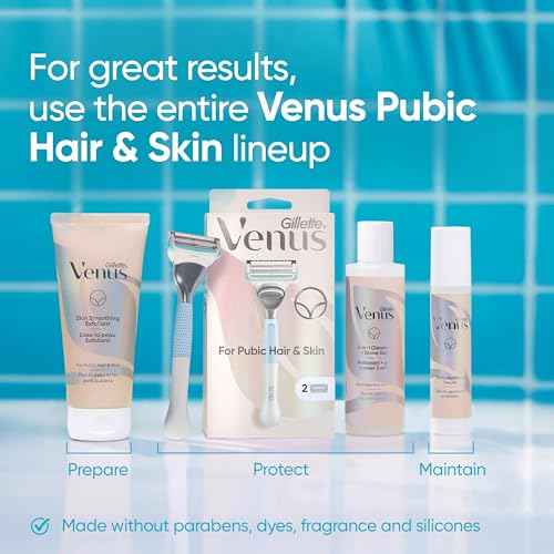 Gillette Venus for Pubic Hair and Skin Shaving Set, Women’s Razor, 1 Handle + 2 Blade Refills + 2-in-1 Cleanser, Holiday Gifts for Women