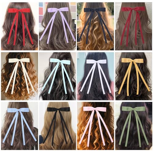 16 PCS Hair Bow Clips with Long Tail for Women