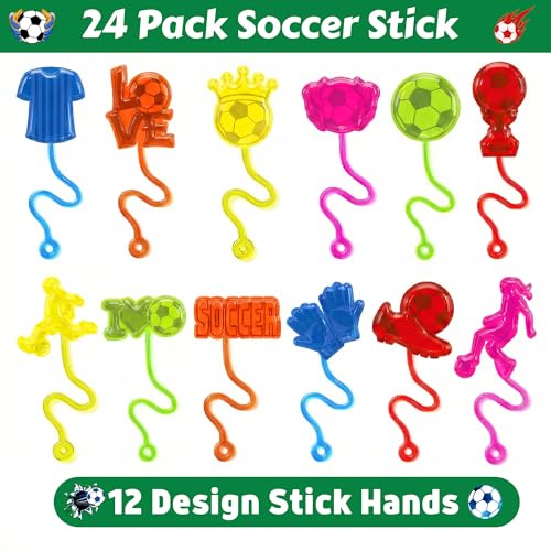 48PCS Soccer Party Favors - 24PCS Temporary Tattoos & 24PCS Stick Hands - Perfect Birthday Party Supplies, Goodie Bag Stuffers, Treasure Box Toys, Classroom Prizes, and Student Gifts