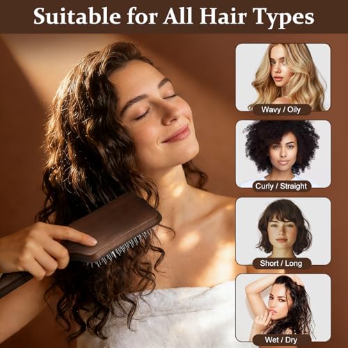 Wooden Scalp Massager Brush with Metal Bristles for Hair Growth