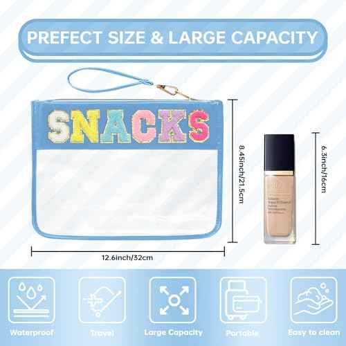 Snack Bags Clear Pouch Travel Makeup Bag Chenille Letter Bags for Zipper Pouch Clear Cosmetic Bag Clearly Tote Bag Makeup Travel Bags for Women