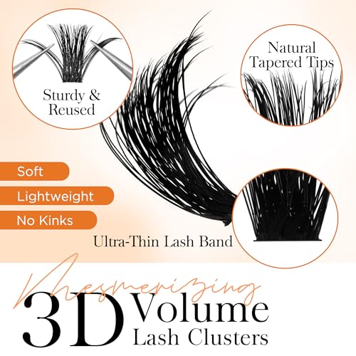 BEYELIAN Fluffy Cluster Eyelash Extensions 100D 280 Pcs Thick Dramatic Lash Clusters Wispy 3D Volume 9-18mm DIY Cluster Lashes Black Band Eyelash Extension Easy to Apply at Home