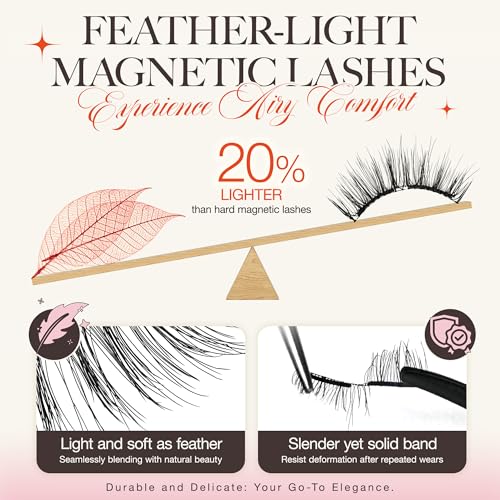 LASHVIEW Upgrade Magnetic Eyelashes with Applicator Reusable Soft Magnetic Eyelashes Natural Look No Glue Needed Lashes Kit Easy to Wear and Remove(A02)