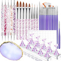Teenitor Nail Art Tools Set - 23Pcs Brushes, 2 Magnetic Stands, 100 Adhesive Tabs