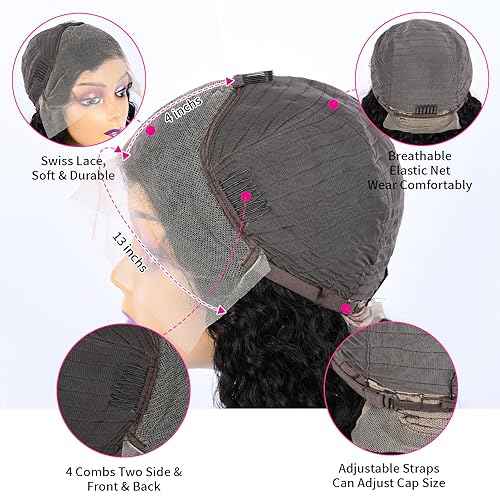 Short Curly Bob Wig Human Hair Deep Wave Bob Wig Lace Front Wigs Human Hair 13x4 Transparent Lace Frontal Wigs for Black Women Glueless Wet and Wavy Lace Front Wigs Human Hair Pre Plucked 14inch