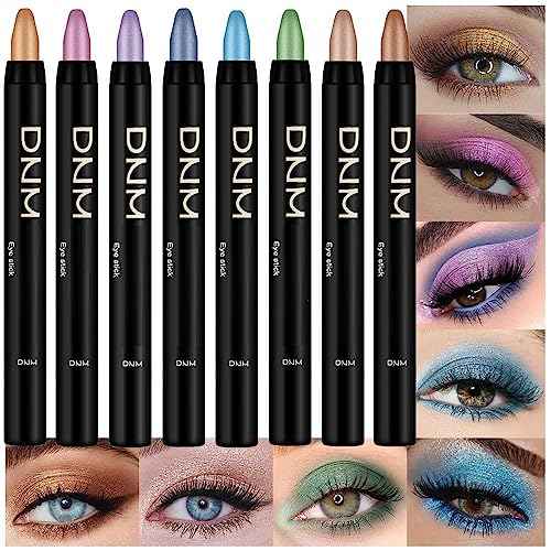 Kaely 8Pcs Cream Eyeshadow Stick Set, Desert Mocha Beige Gold Light Purple Pink Sky Dazzling Blue Geen, Shimmer Eyeliner Pencil Eye Shadow Sticks Palette Makeup for Older Women, sombras para ojos 02