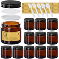 4 oz Glass Jars with Lids,Amber,12 Pack Empty Cosmetic Containers with Inner lids and Inner Liners,Black Metal Lid,Refillable Round Airtight Jars,Use to store Lotion,Powders,Candle Making