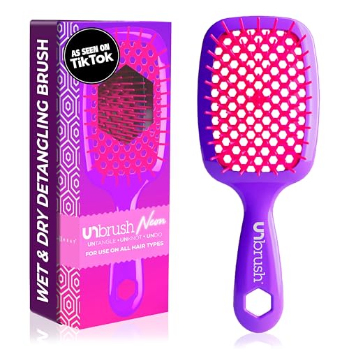 FHI Heat UNbrush Detangling Brush for Pain-Free Brushing on All Wet or Dry Hair Types — Durable DuoFlex Anti-Static Bristles, Lightweight Handle, Vented Hair Brush, Electric Berry Purple