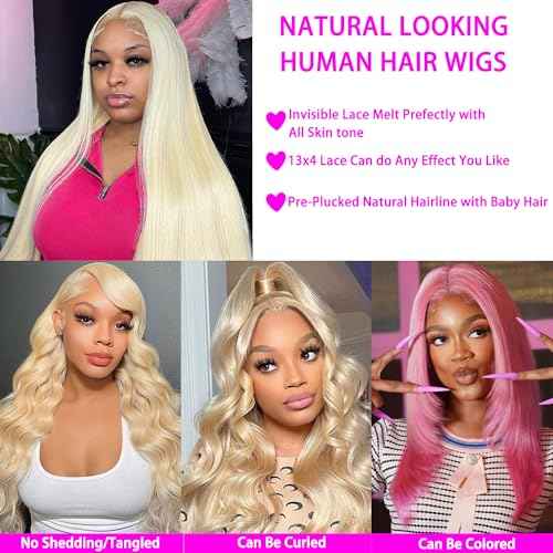 613 Lace Front Wig Human Hair 13x4 HD Transparent Straight Blonde Lace Front Wigs Pre Plucked Glueless Wigs 180% Density Blonde Lace Frontal Human Hair Wigs 18INCH