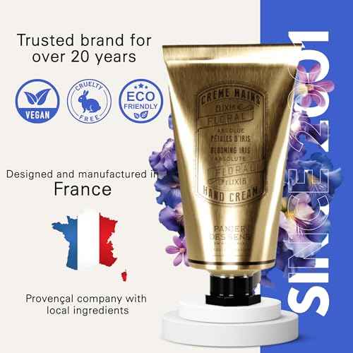 Panier des Sens Iris Hand Cream - Nourishing Shea Butter Hand Cream for Dry Cracked Hands 97% Natural Ingredients - Dermatologically Tested Hand Lotion for Woman Made in France, 2.5 fl oz